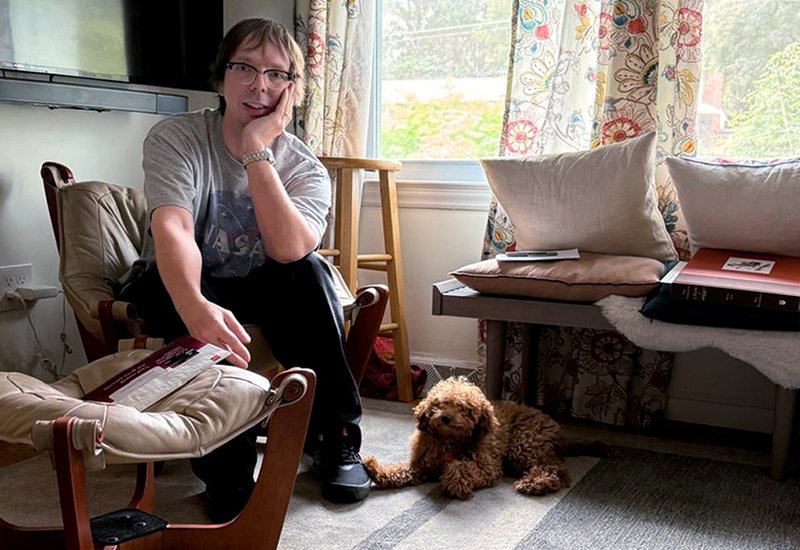 Catherine's son Philip and Liz's brand new puppy Biscuit in a pondering moment...